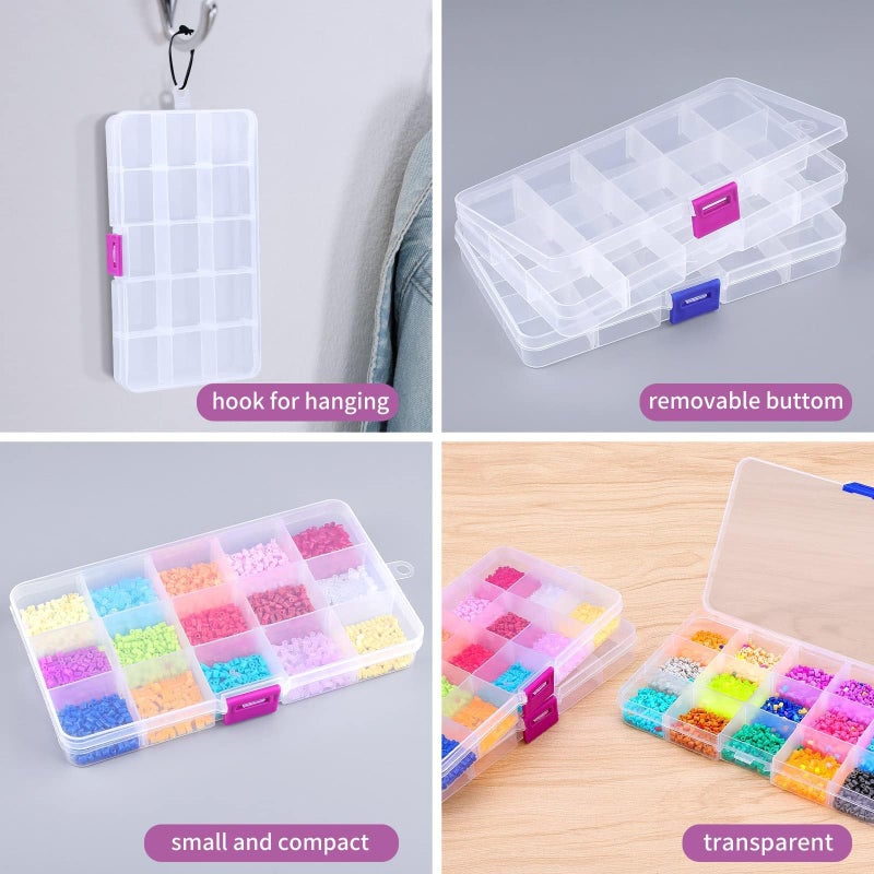 Opret 15 Grids Bead Organizer(4 Pack), Earring Organizer Box, SMALL Plastic Clear Organizing Containers with Adjustable Dividers for Crafts Jewelry Screws Small Items, Size 6.9Ã—3.9Ã—0.9in - Image 5